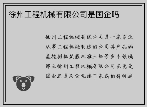 徐州工程机械有限公司是国企吗